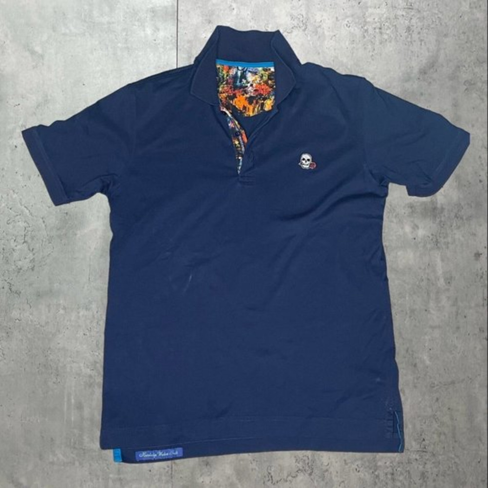 Robert Graham Skull Polo Shirt Men's S Classic Fit Designer‎ Golf Blue MSRP $98